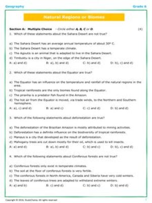 cover image of Grade 6 Geography Test: Natural Climatic Regions/Biomes